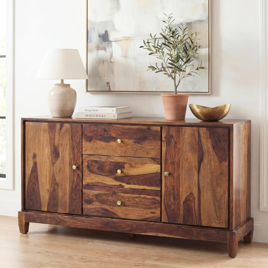 Oaklyn  Wooden Stand Sideboard TV Cabinet for Living Room - Natural Finish