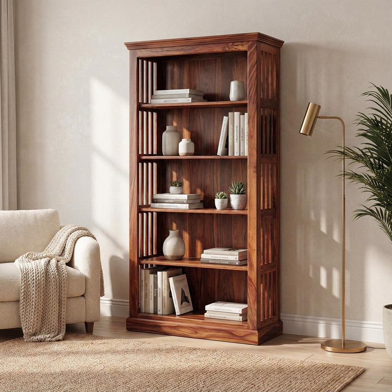 Fanti Solid Sheesham Wood Book Shelf for Home Library - Natural Finish