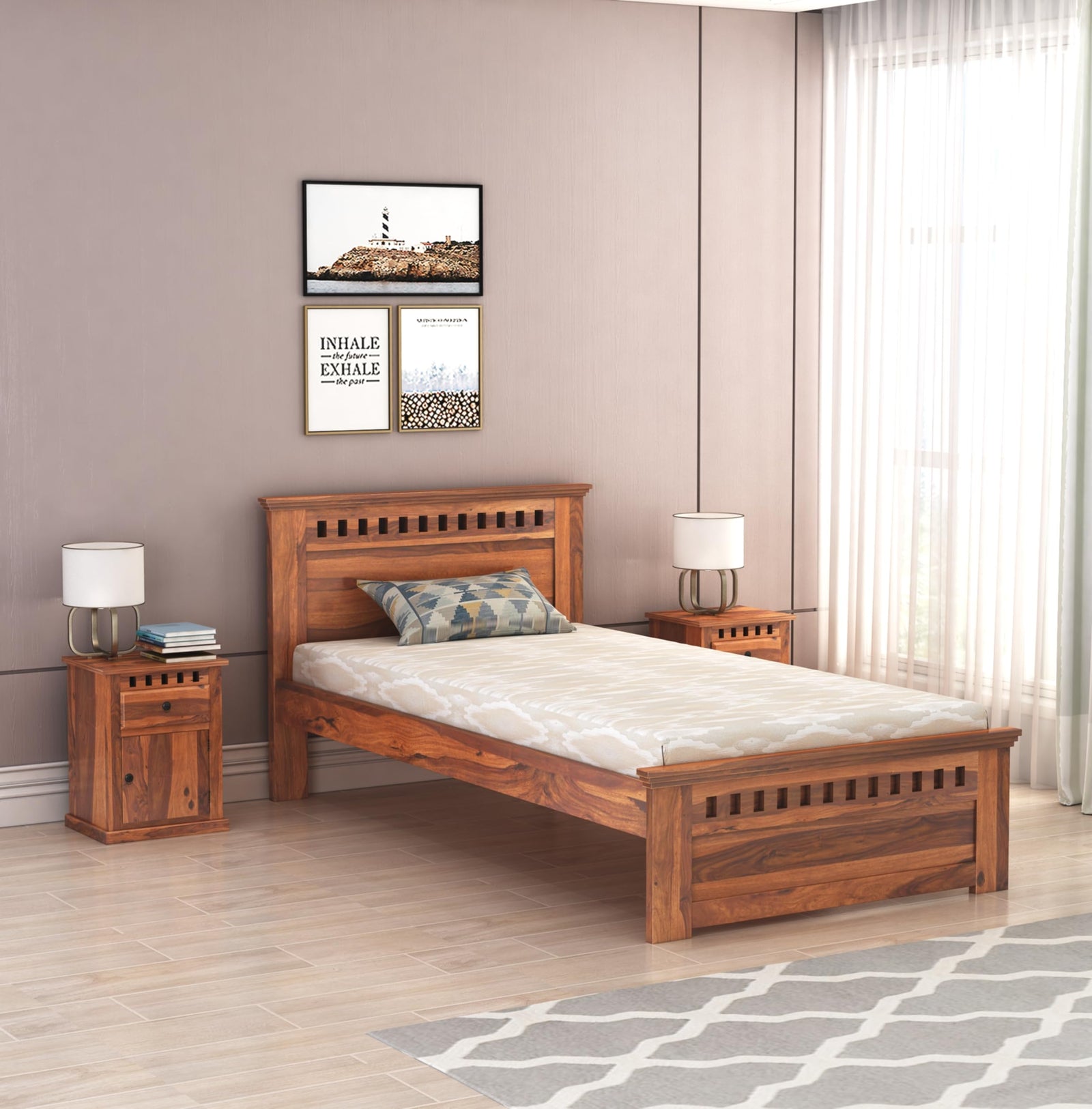 Kuber Sheesham Wood Single Bed Furniture for Bedroom Wood Bed Single Size Palang - Natural Finish