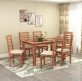 Luxe Solid Sheesham Wood Dining Table 6 Seater, Glass Top Dinner Table Set - Natural Finish