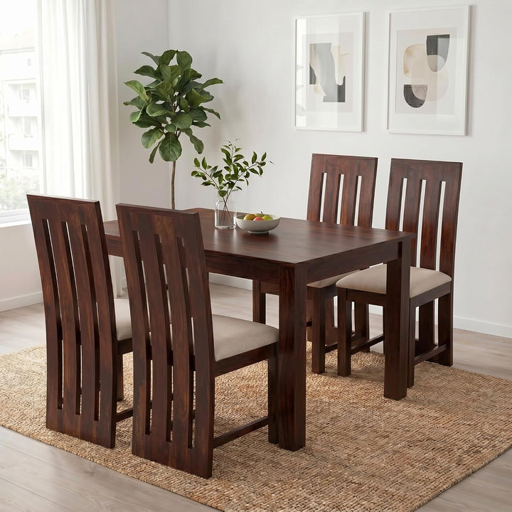 Poster D2 Solid Sheesham Wood Dining Table 4 Seater Dining Table Set - Walnut Finish