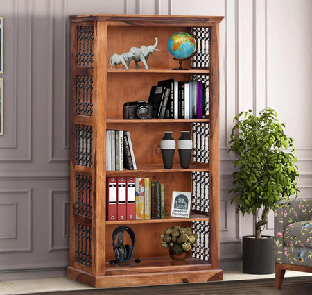Solid Sheesham Wood Open Bookshelf 5 Shelf in natural finish