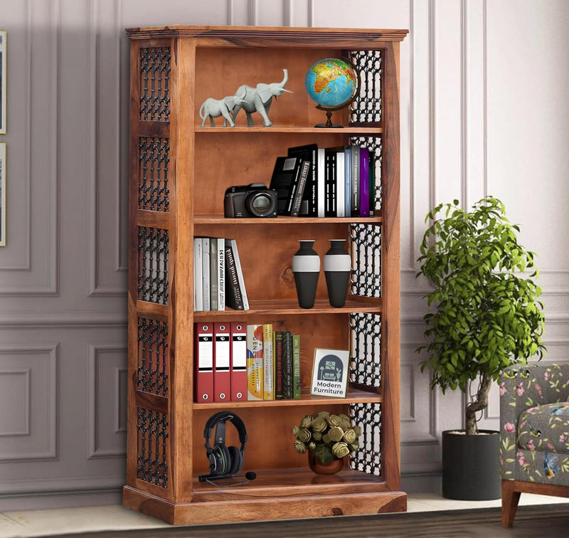 Solid Sheesham Wood Open Bookshelf 5 Shelf Finish - Natural
