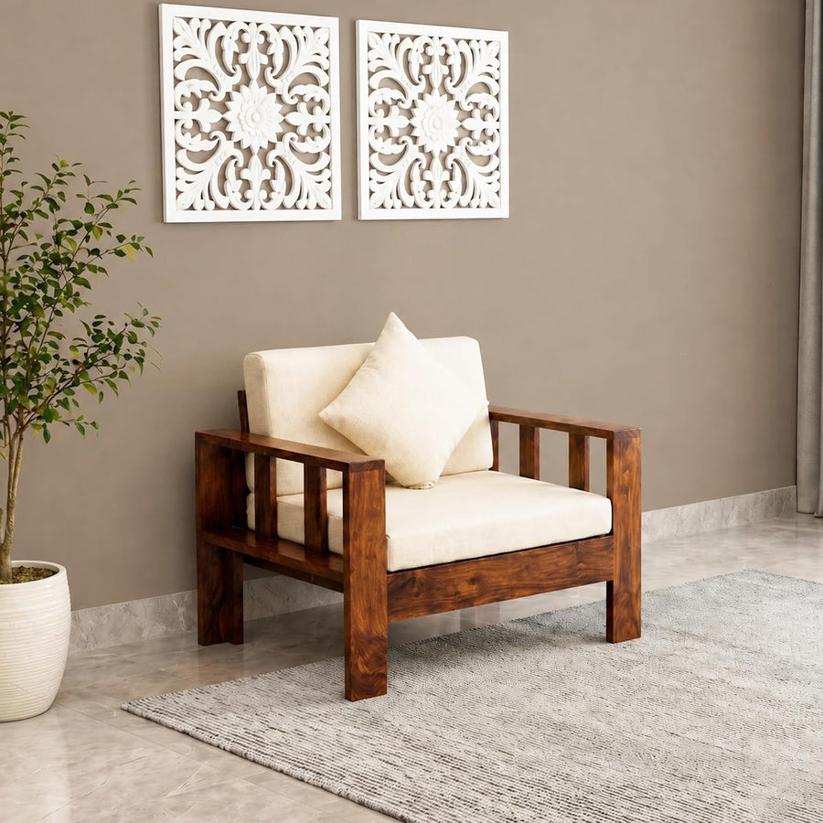 Natraj Solid Sheesham Wood Sofa | Single Seater Sofa with Cushion Seat - Natural