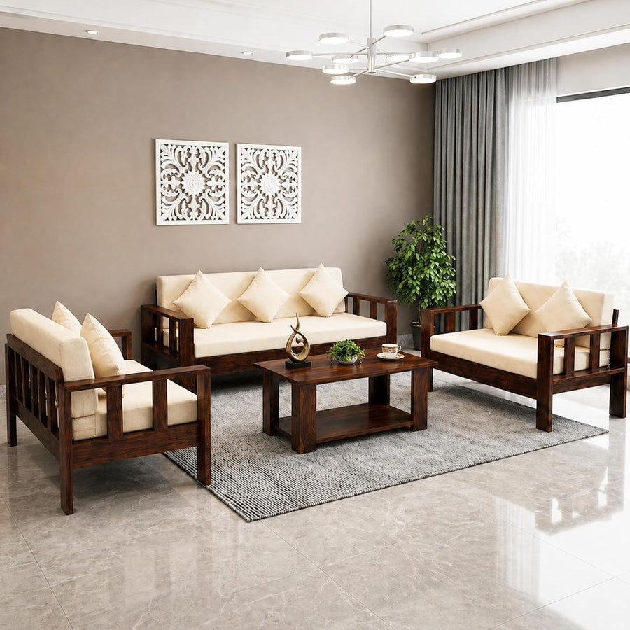 Natraj 7 Seater With Coffee Table Solid Sheesham Wood Sofa Set for Living Room - Walnut Finish