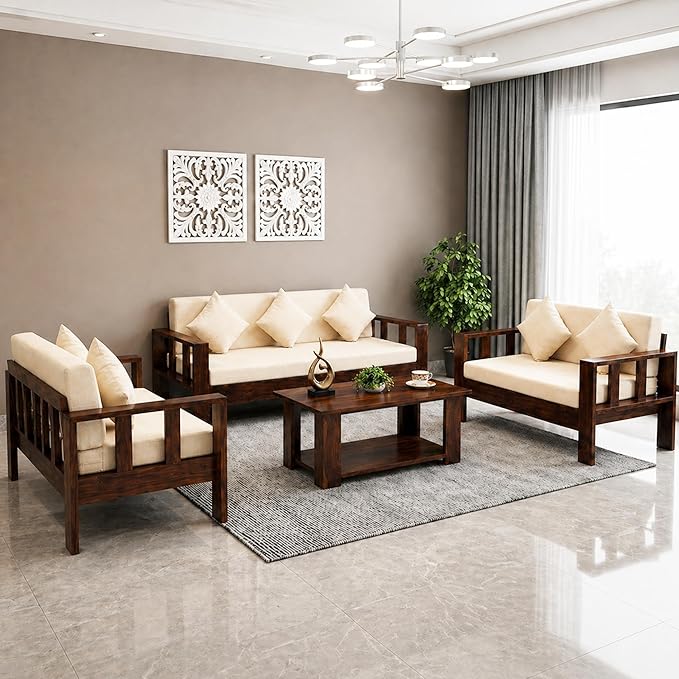 Natraj Solid Sheesham Wood 7 Seater Sofa Set with Coffee Table