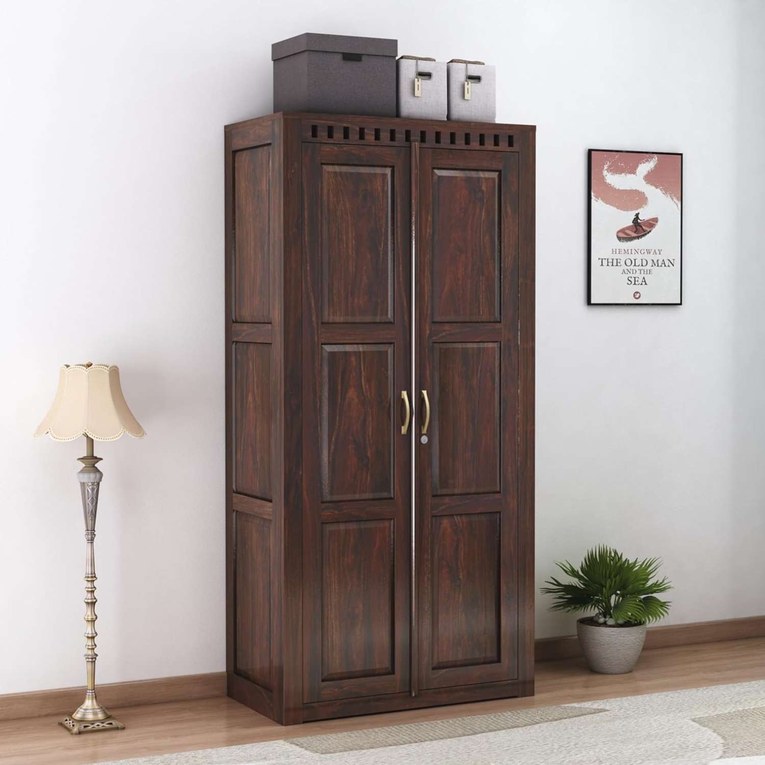 Kuber Solid Sheesham Wood Wardrobe 2 Door Finish - Walnut