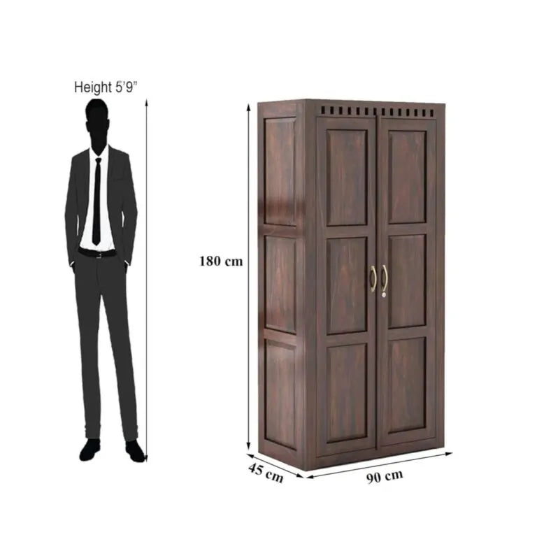 Kuber Solid Sheesham Wood Wardrobe 2 Door Finish - Walnut