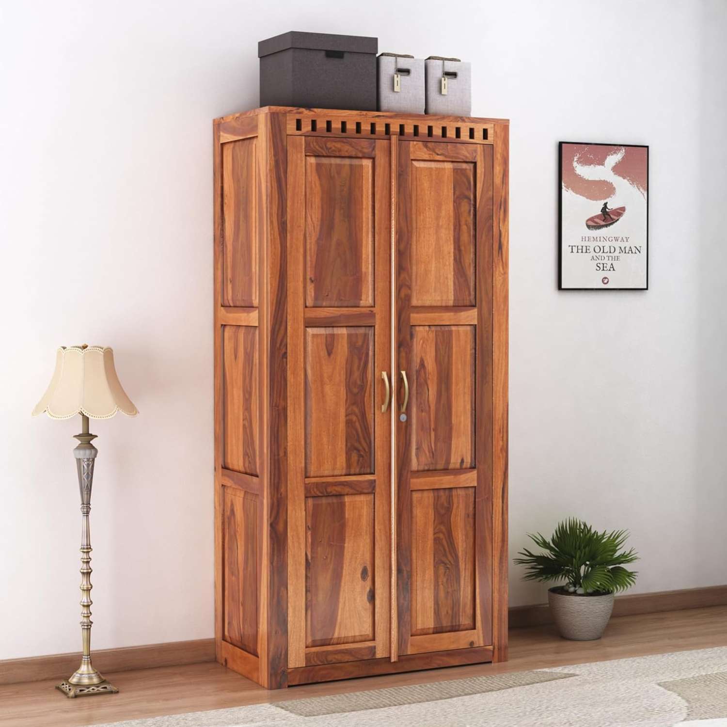 Kuber Solid Sheesham Wood Wardrobe 2 Door  Finish - Natural