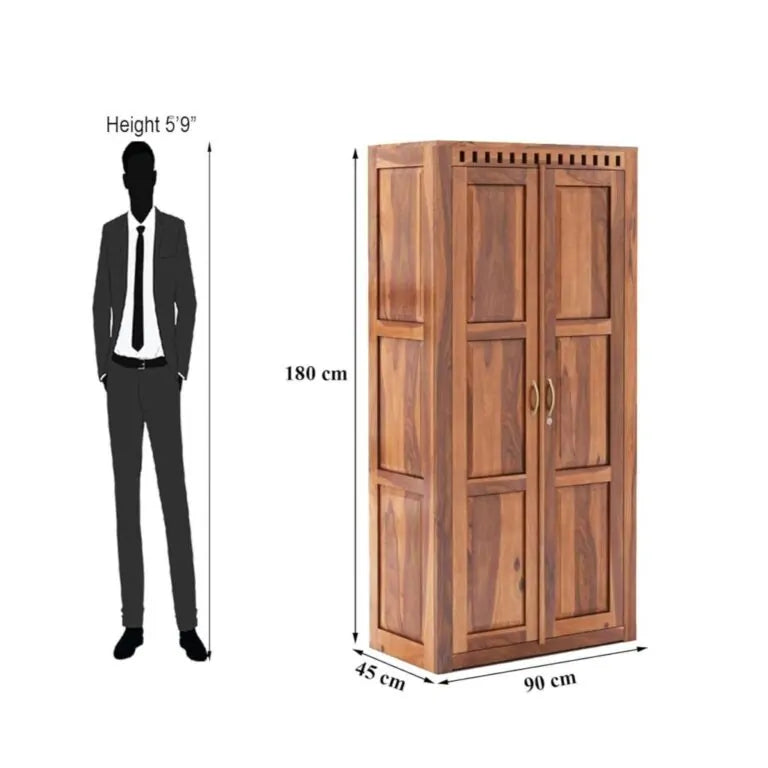 Kuber Solid Sheesham Wood Wardrobe 2 Door  Finish - Natural