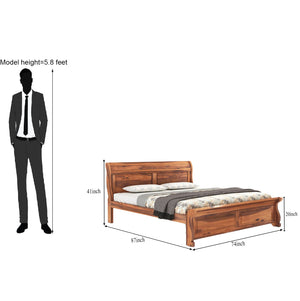 Curve Solid Sheesham Wood King Size Bed without Storage - Natural Finish