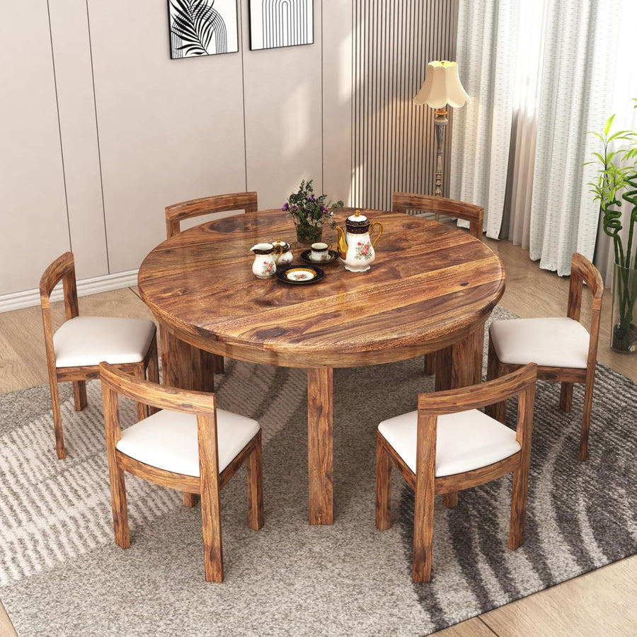 Solid Sheesham Wood Dining Table Set Of 6 - Natural