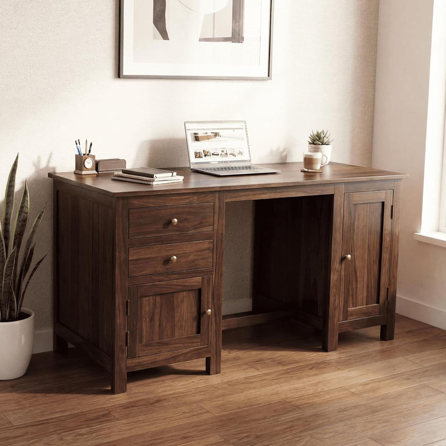 VIP Sheesham Wood Study Table with 2 Drawers & 2 Doors  Finish - Walnut