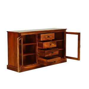 Wooden Glass Sideboard Cabinet Finish - Honey