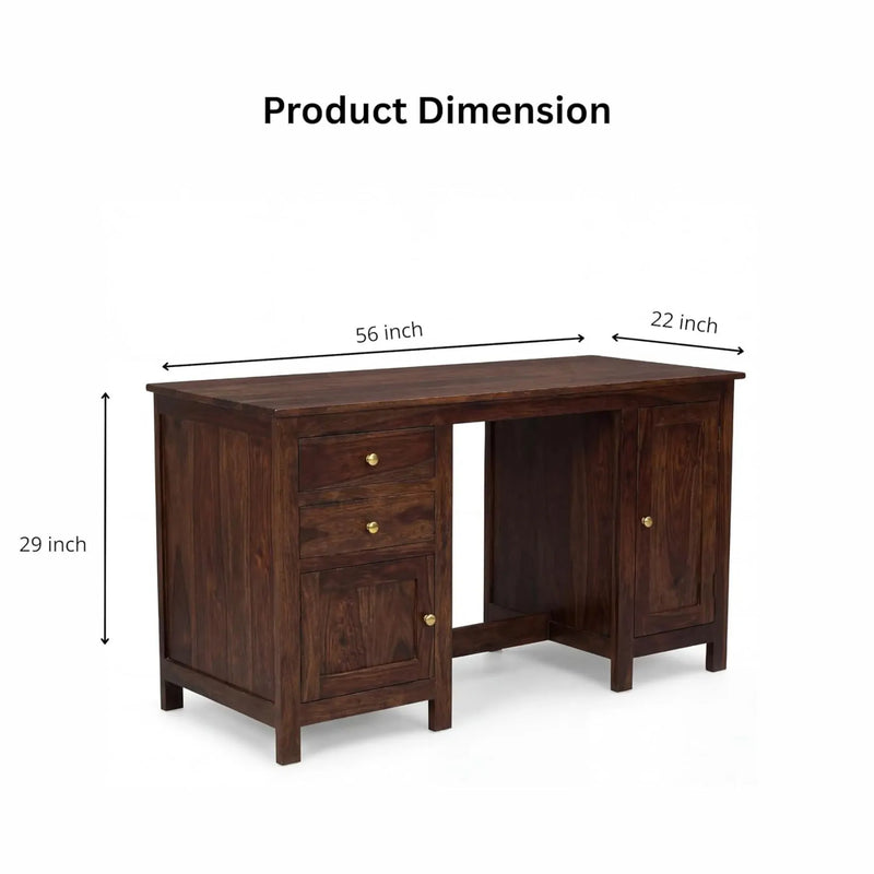 VIP Sheesham Wood Study Table with 2 Drawers & 2 Doors  Finish - Walnut