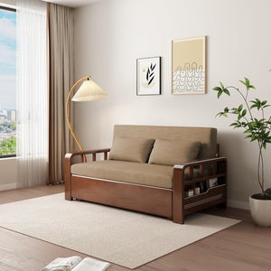 Relaxio Wooden 3 Seater Sofa Cum Bed with Storage - Oak Wood - Coffee Cushion