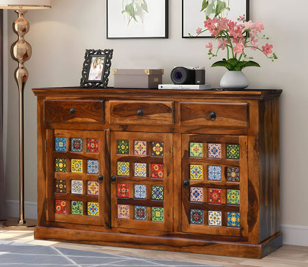 Tile Sheesham Wood Sideboard & TV Cabinet in natural finish