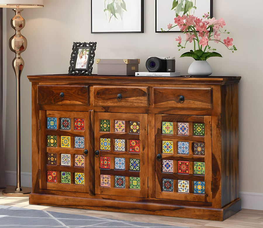 Tile Sheesham Wood Sideboard & Tv Cabinet Finish - Natural