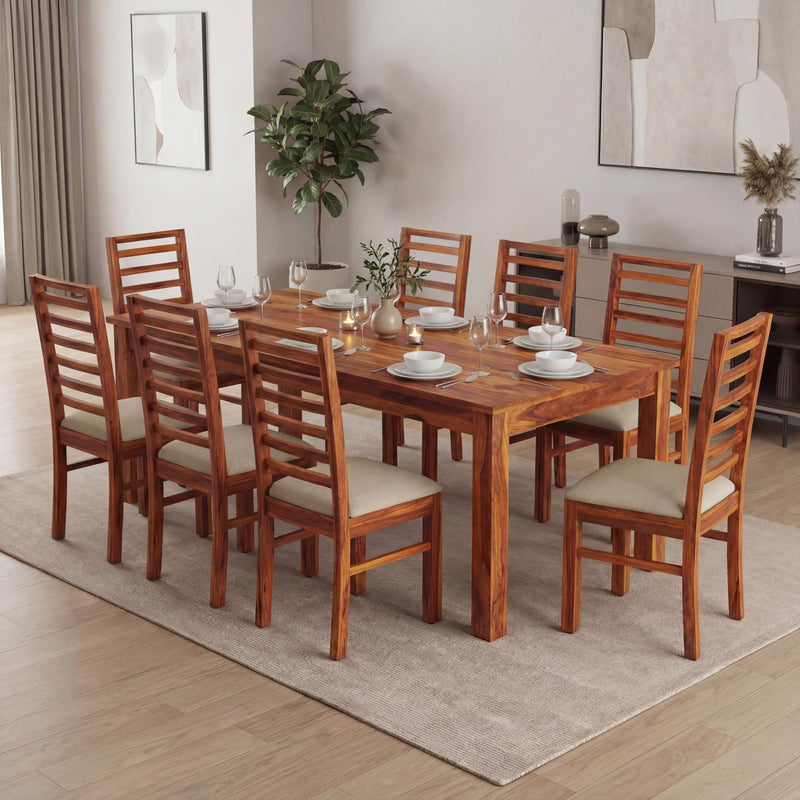 7 phanti Solid Sheesham Wood 8 Seater Dining Table Set - Natural Finish