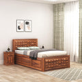 Diamond Solid Sheesham Wood Single Bed with Box Storage Finish - Honey
