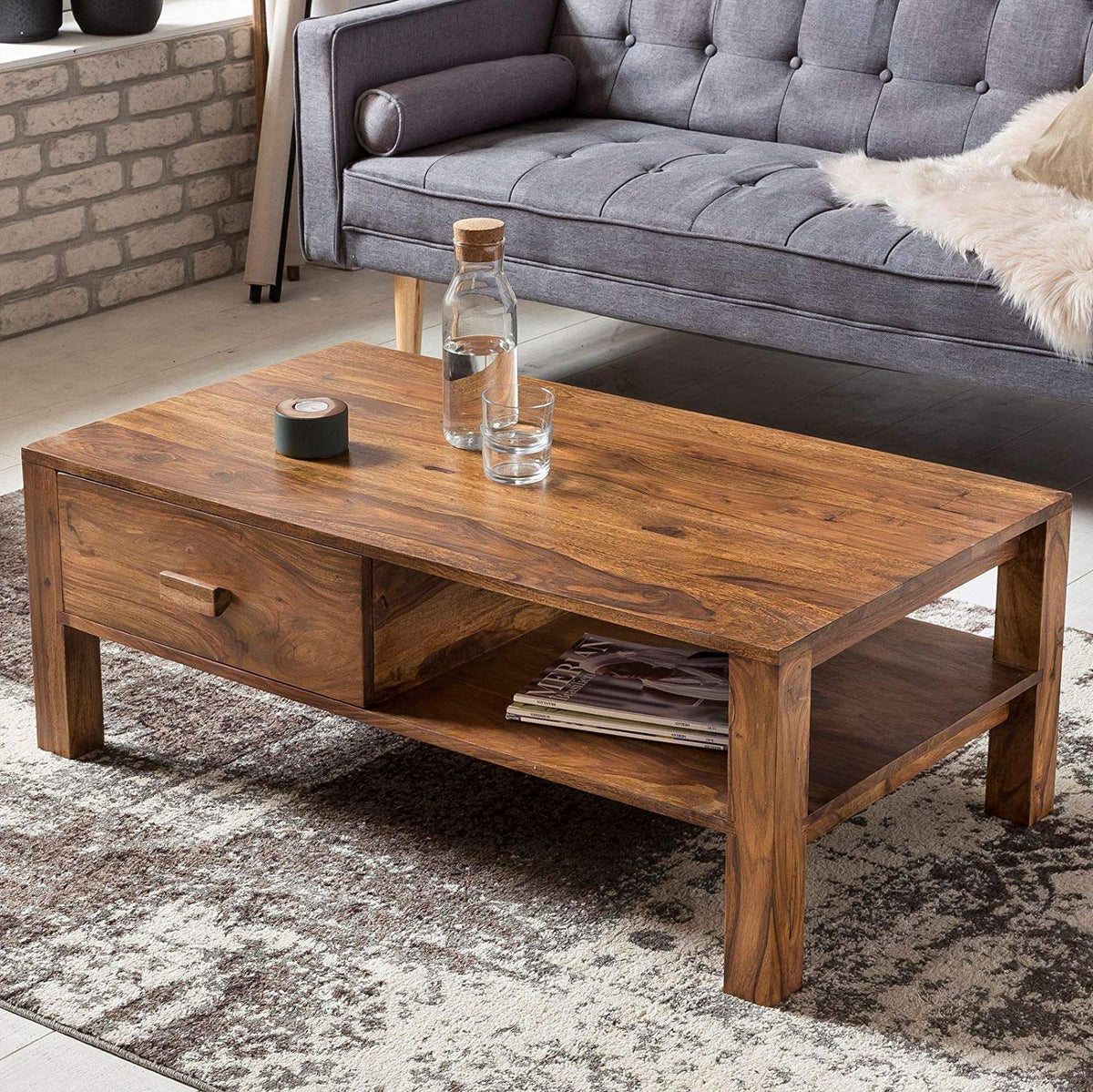 RK--10 Solid Sheesham Wood Coffee Table - side angle view