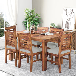 Capsule 6 Seater Sheesham Wood Dining Table Set - Natural Finish