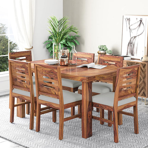 Capsule 6 Seater Sheesham Wood Dining Table Set in natural finish