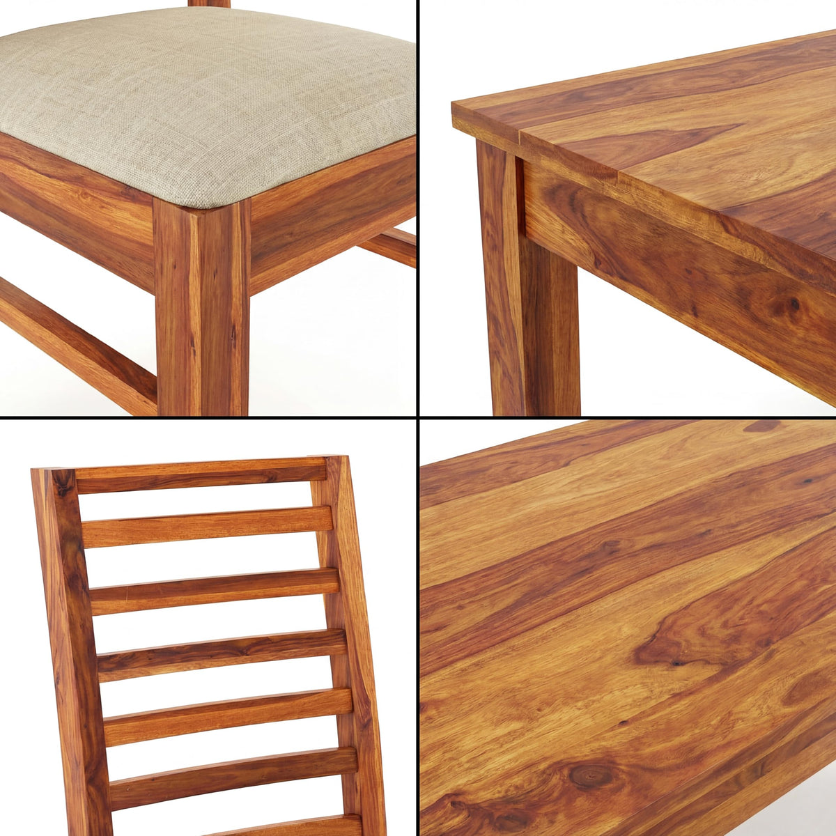 7 Fanti Solid Sheesham Wood 8 Seater Dining Table Set in natural finish - table top close-up