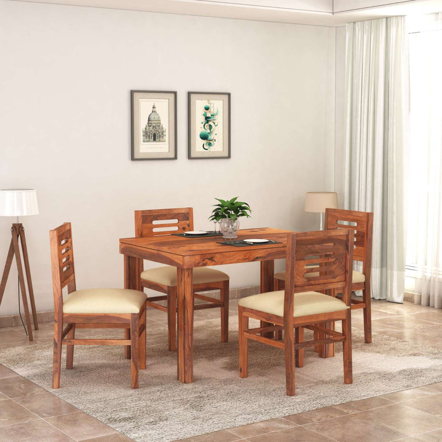 Sheesham Wood 4 Seater Dining Table Set Finish - Natural