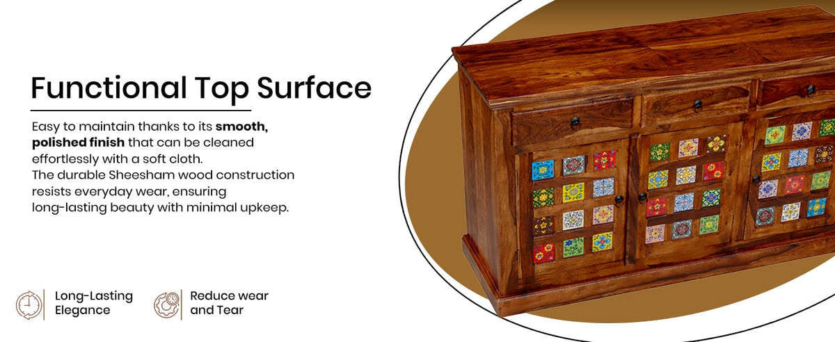 Tile Sheesham Wood Sideboard & Tv Cabinet Finish - Natural