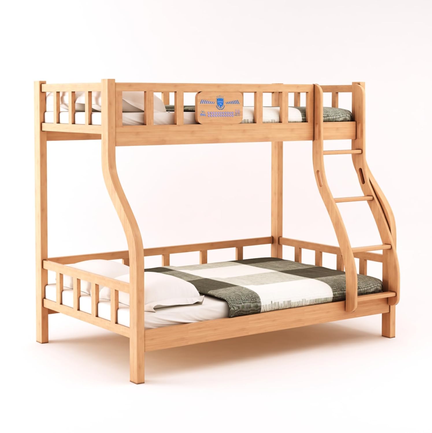 Mini Oak Wood Kids Bunk Bed - Twin Over Bed with Ladder Wooden Bunk Beds For Kids & Adults, Football Fantasy - Free Installation