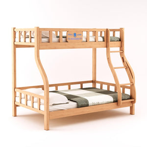 Mini Oak Wood Kids Bunk Bed - Twin Over Bed with Ladder Wooden Bunk Beds For Kids & Adults, Football Fantasy - Free Installation