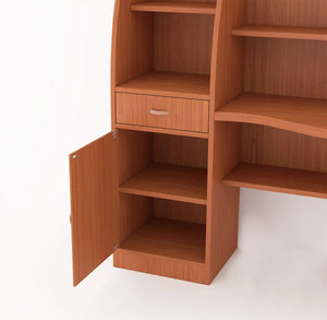 Contemporary Wooden Study Desk with Shelves, Drawer, and Curved Design for Modern Spaces