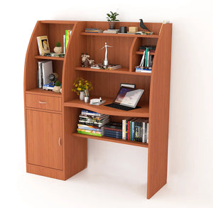 Contemporary Wooden Study Desk with Shelves, Drawer, and Curved Design for Modern Spaces