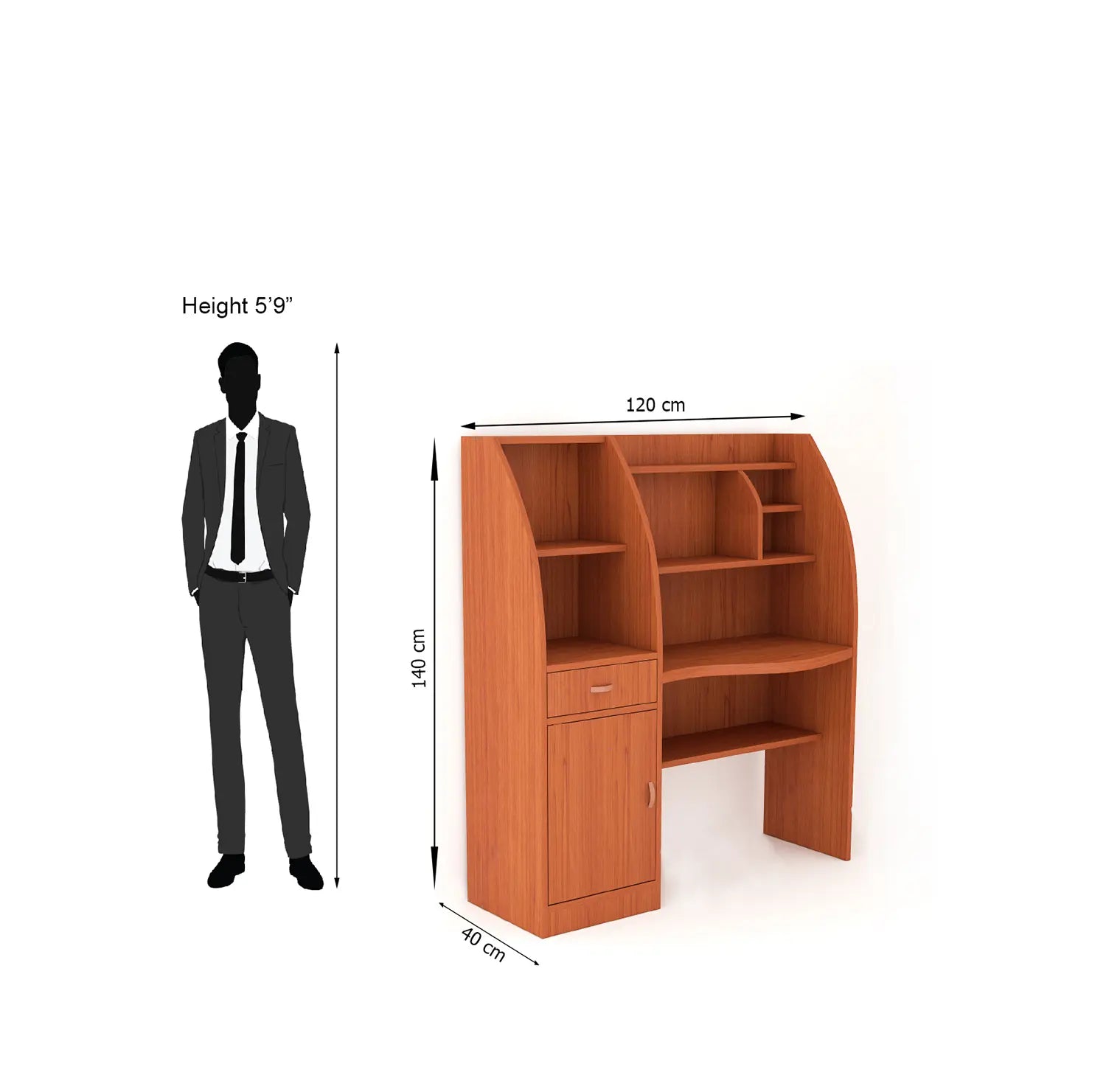 Contemporary Wooden Study Desk with Shelves, Drawer, and Curved Design for Modern Spaces