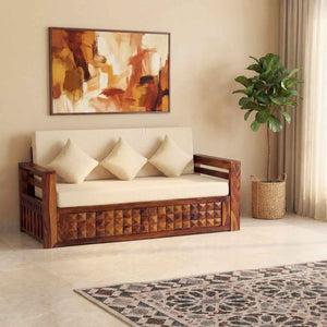 Diamond Sheesham Wooden Sofa Cum bed Finish - Natural