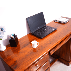 Carmel 2 Door Sheesham Wood Study Table for Students with 4 Drawers & 2 Doors - Natural Finish