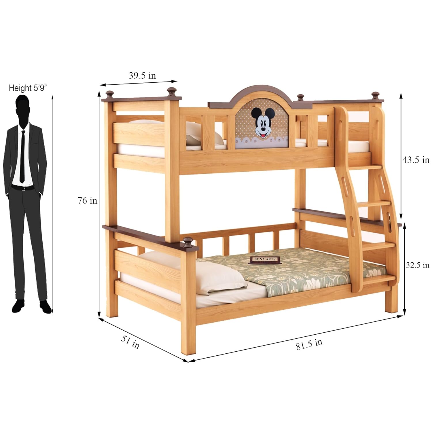 Mickey Solid Wood Convertible Kids Bunk Bed – Premium & Durable Design
