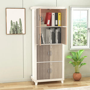 Modern Bookcase with Doors | Two-Tone Storage Cabinet in White and Wood Finish