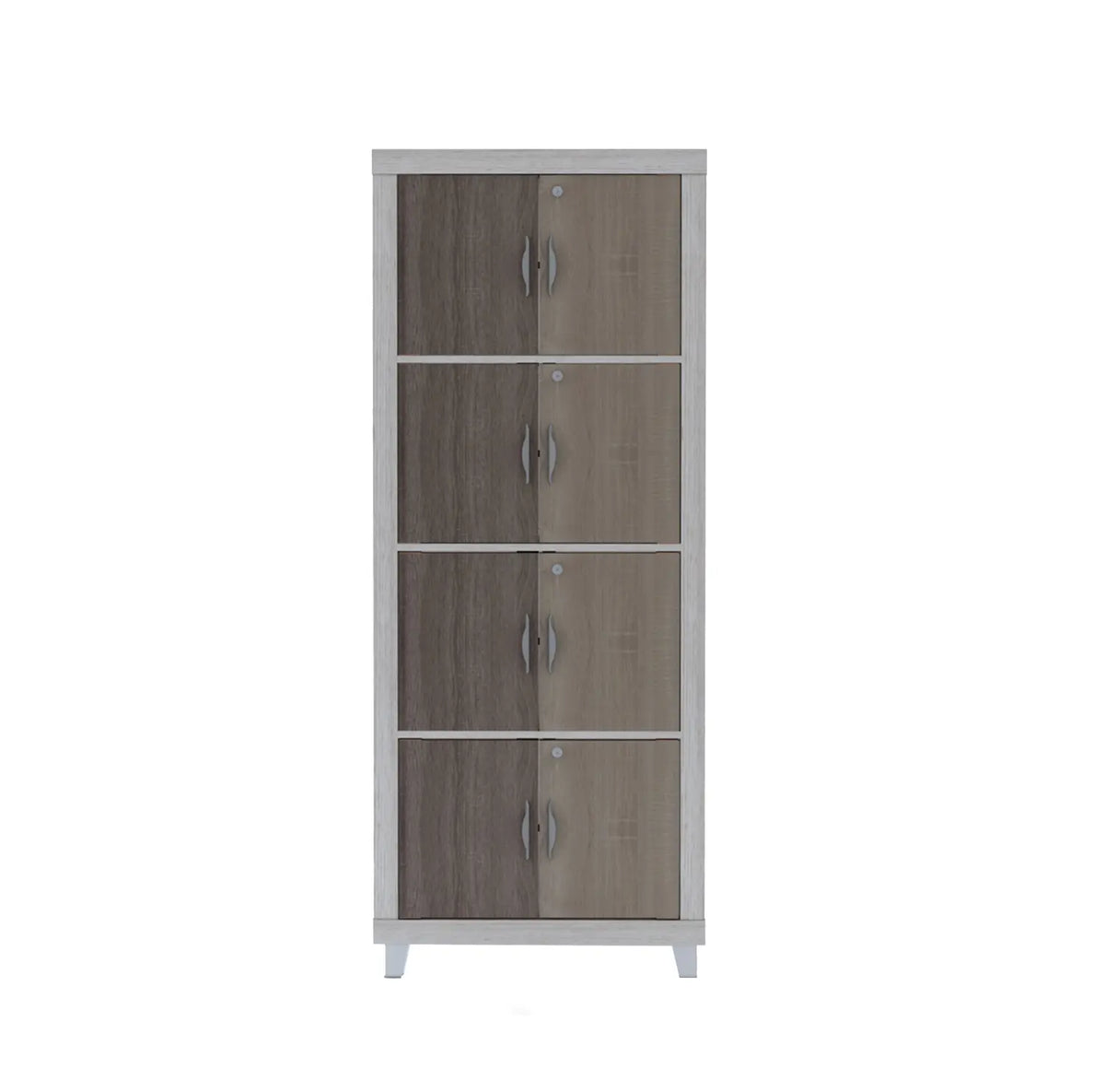 Modern Bookcase with Doors Two-Tone Storage Cabinet in White and Wood Finish - side angle view