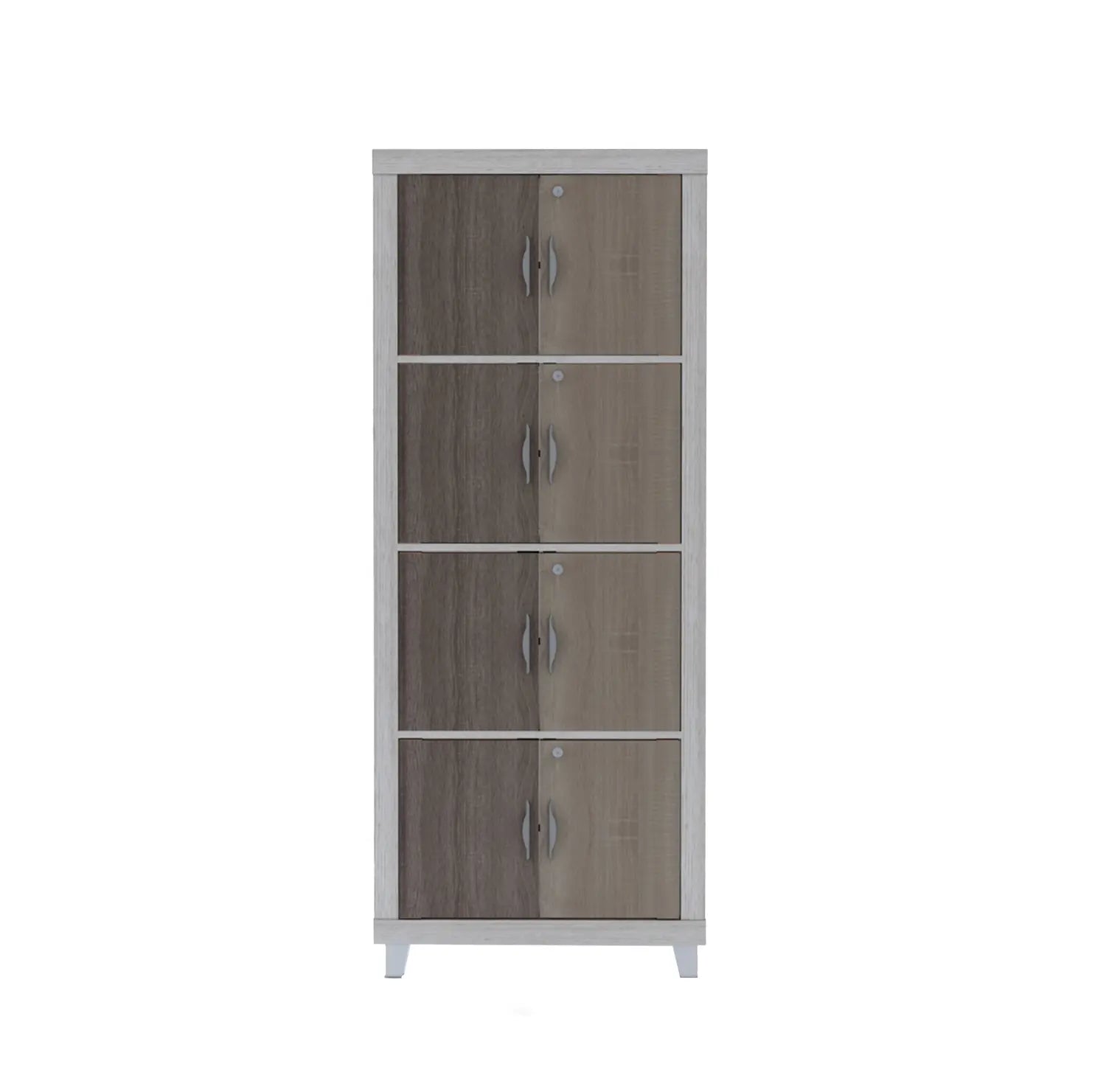 Modern Bookcase with Doors | Two-Tone Storage Cabinet in White and Wood Finish
