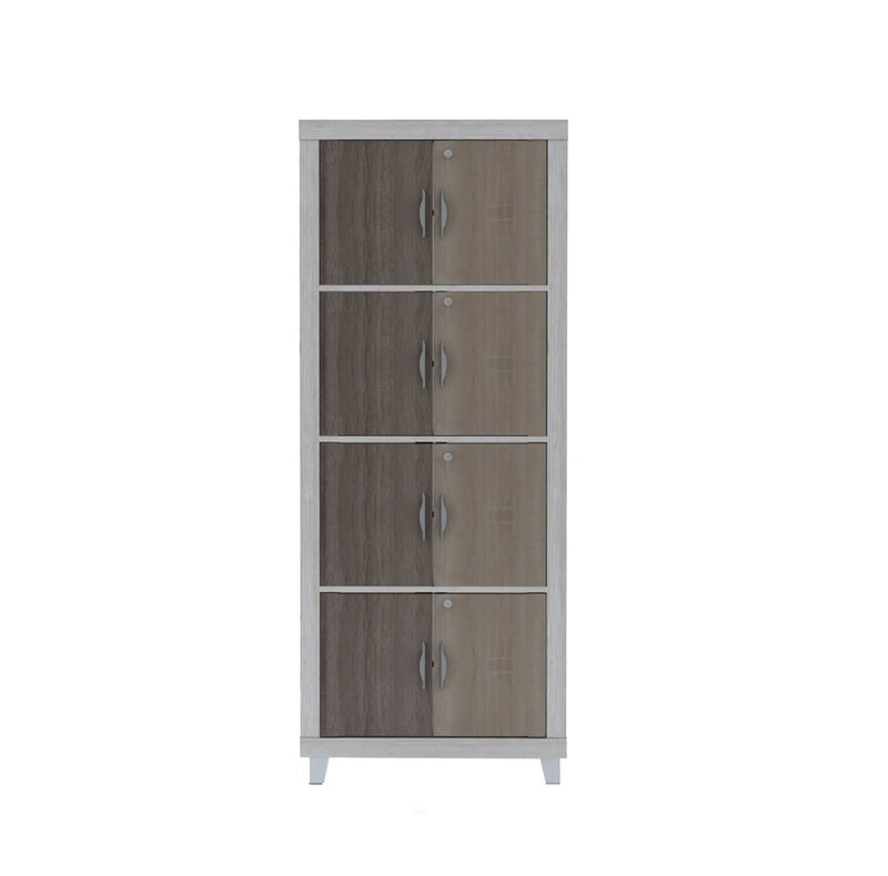 Modern Bookcase with Doors | Two-Tone Storage Cabinet in White and Wood Finish