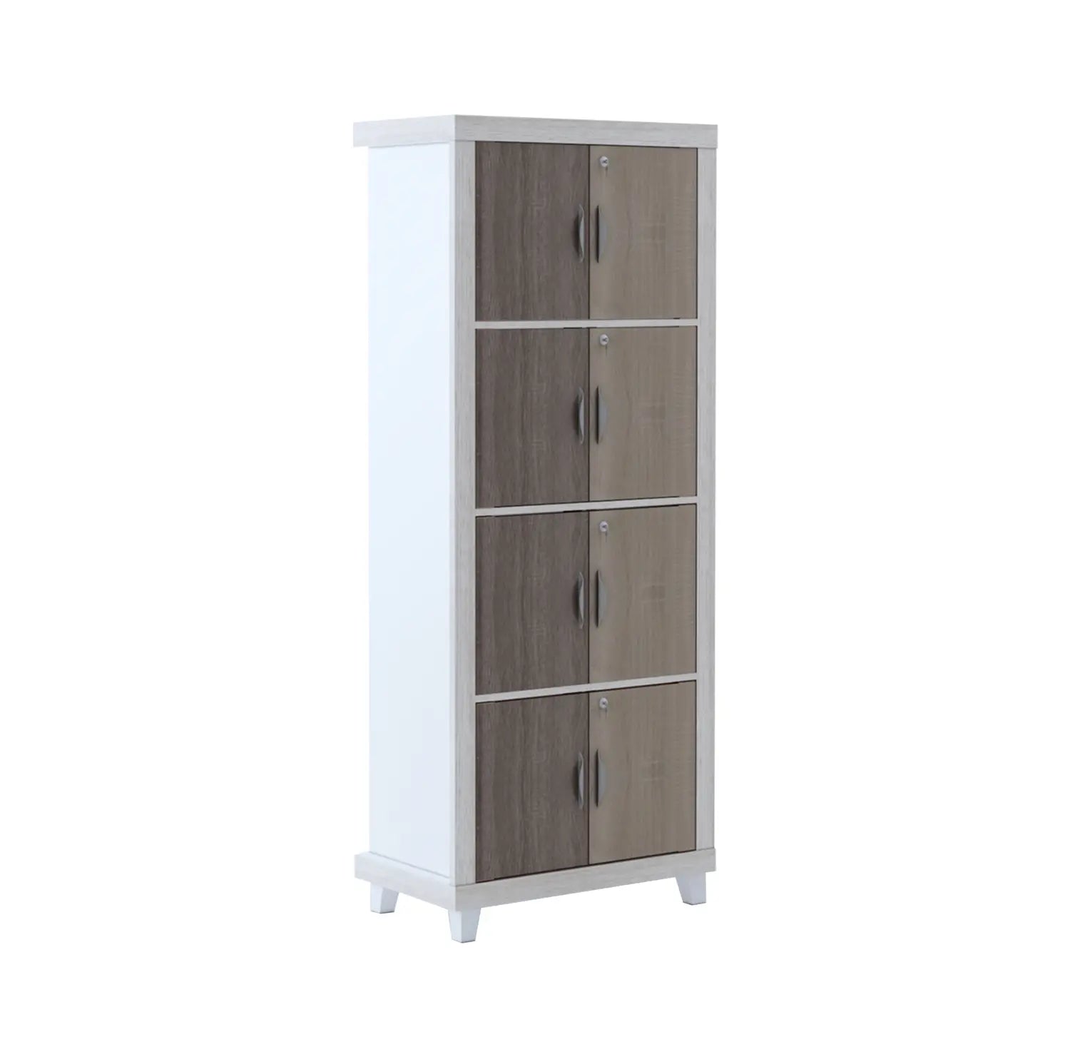 Modern Bookcase with Doors | Two-Tone Storage Cabinet in White and Wood Finish