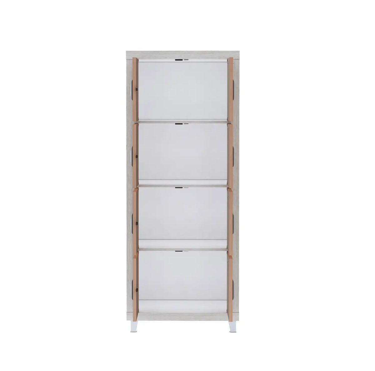 Modern Bookcase with Doors Two-Tone Storage Cabinet in White and Wood Finish - open shelf detail