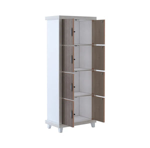 Modern Bookcase with Doors | Two-Tone Storage Cabinet in White and Wood Finish