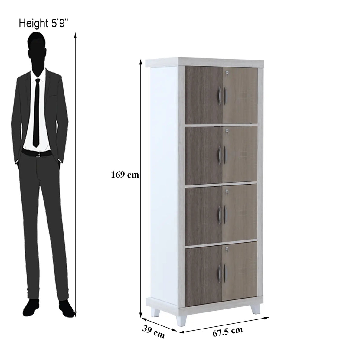 Modern Bookcase with Doors Two-Tone Storage Cabinet in White and Wood Finish - corner angle view