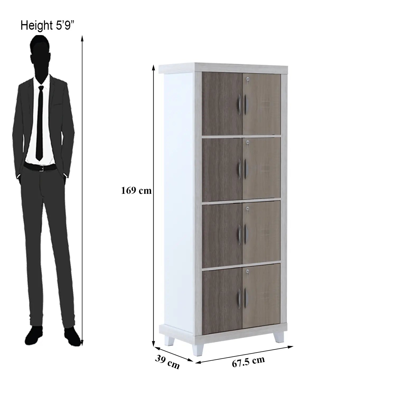 Modern Bookcase with Doors | Two-Tone Storage Cabinet in White and Wood Finish