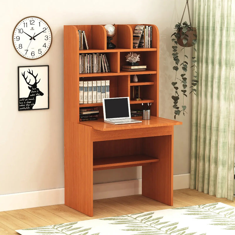 Modern Minimalist Wooden Study Desk with Scandinavian-Inspired Storage Shelves