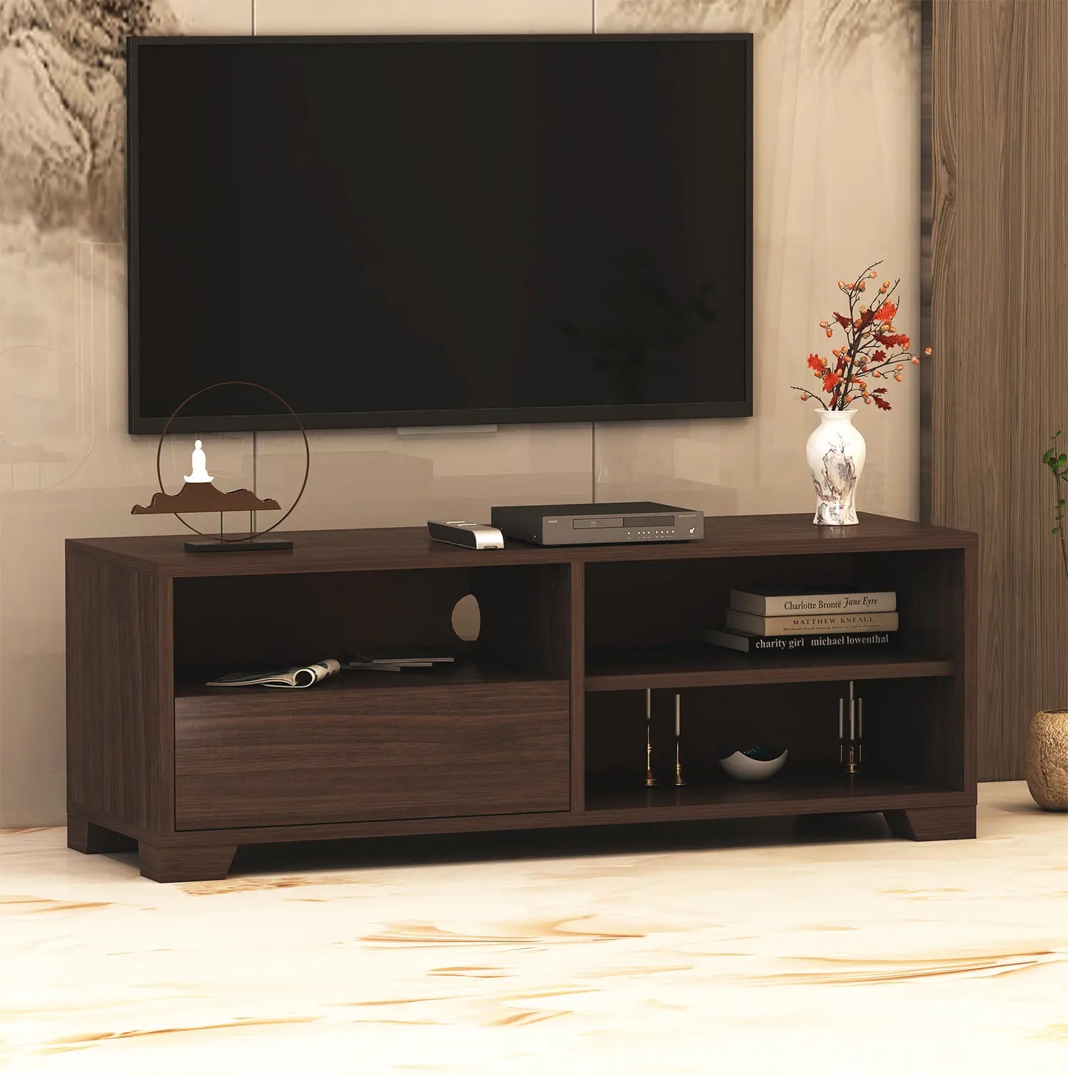 Modern TV Cabinet for Living Room | Natural Brown Finish | Engineered Wood Design