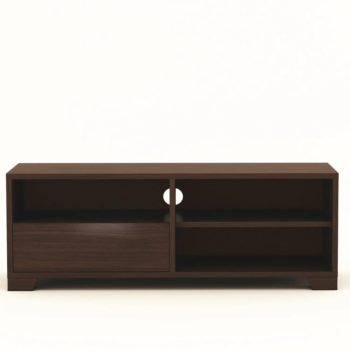 Modern TV Cabinet for Living Room Natural Brown Finish Engineered Wood Design - styled in a living room